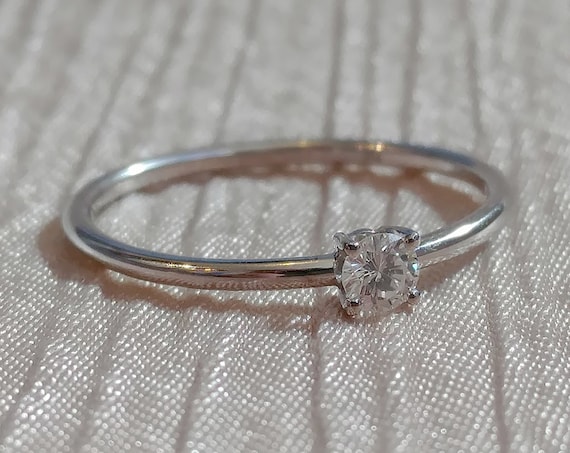 Moissanite engagement ring delicate round brilliant ring dainty diamond ring alternative promise ring minimalist solitaire ring