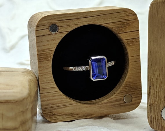 Tanzanite Gemstone Ring Octagon Engagement Ring Purplish Blue Gemstone Emerald Cut White Gold Ring
