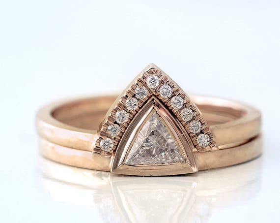 Trillion Engagement Set ~ Triangle Engagement Ring ~ Trillion Diamond Wedding Set ~ Triangle Ring Set ~ Simple Trillion Ring