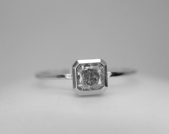 Square Radiant Diamond Ring ~ Thin Radiant Cut Ring ~ White Diamond Engagement Bridal Wedding Promise Gift Ring