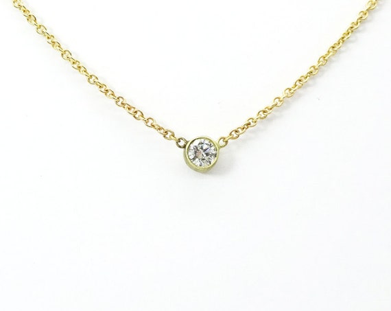 Dainty Thin Round Diamond Necklace ~ Gold Diamond Pendant ~ Simple Minimalist Diamond Necklace ~ Petite Diamond Necklace