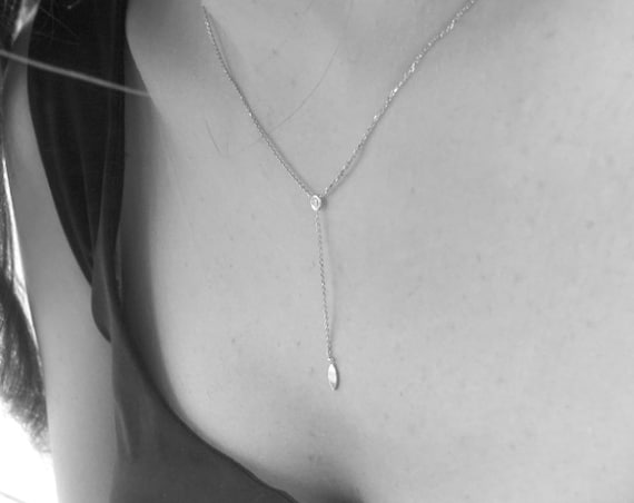 Minimalist Diamond Necklace ~ Simple necklace ~ Vertical drop ~ Diamond pendant ~ Personalized Thin necklace ~ By Kat Jewelry Desings