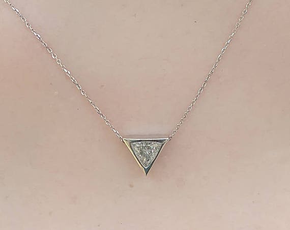 Dainty triangle Necklace ~ Delicate Triangle Necklace ~ Simple Diamond Necklace ~ Thin Gold Diamond Necklace ~ 0.70 Carat Trillion Diamond