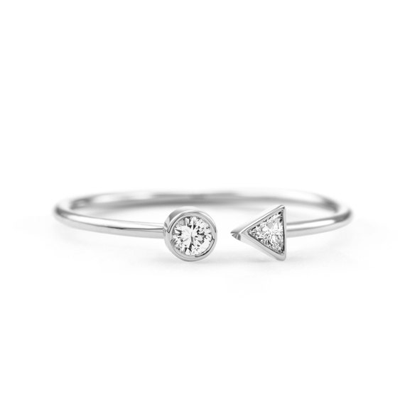 Rose gold trillion Ring ~ Open Trillion Ring ~ Cuff Diamond Ring ~ Thin Dual Stone Open Ring ~ Open Engagement Ring ~ Space Diamond ring