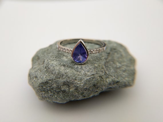 Pear Tanzanite Gemstone & Pave Diamond Engagement White Gold Ring