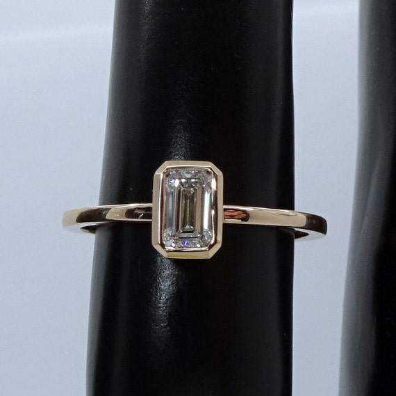 Moissanite octagon ring bridal engagement ring delicate emerald cut ring octagon gemstone gold ring