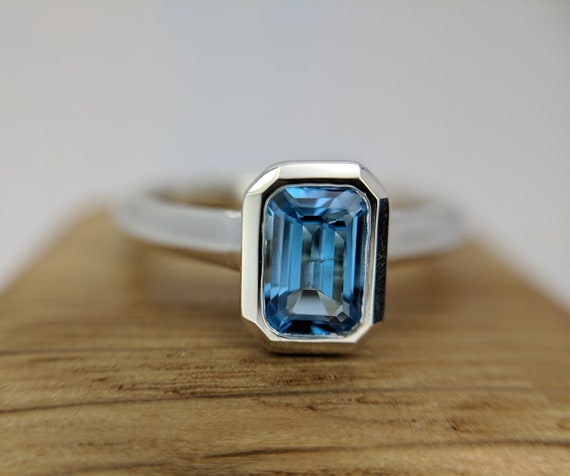 Blue Topaz Octagon Ring | November Birthstone Ring