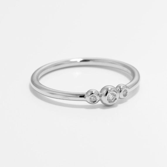 Rose Gold 3 Diamond Ring ~ Three Diamond Ring ~ Minimalist Diamond Engagement Ring