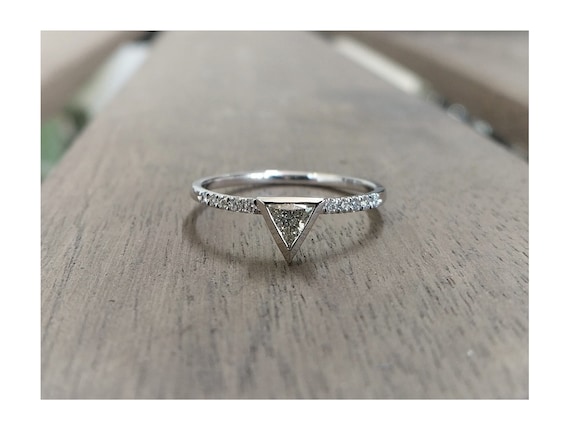 Triangle Pave Diamond Ring | Minimalist Triangle Diamond Engagement Ring