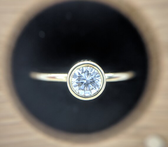 Delicate Moissanite Round Brilliant Solitaire Thin Dainty Rose Gold Ring Engagement Bridal Promise Gift Ring