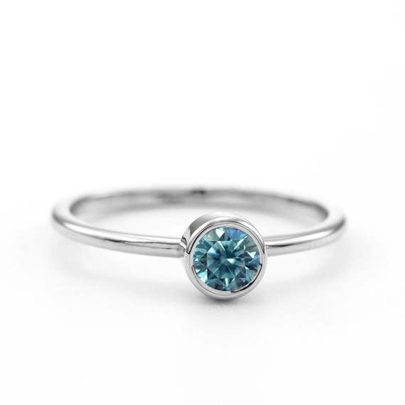 Fancy Blue Diamond Engagement Ring ~ Round Brilliant Blue Diamond Ring ~ Blue Diamond Solitaire Ring ~ Simple Diamond Ring