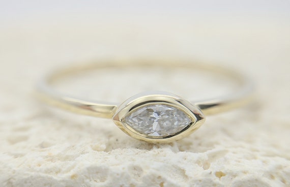 Natural Certified Marquise Cut Diamond Ring Bezel Set Engagement Simple Dainty Thin Delicate Bridal Minimalist Rose Gold Ring