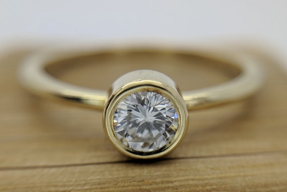 Round Brilliant Diamond Ring 0.30 + Carat Thin Delicate Natural Diamond Engagement Minimalist Solitaire Promise Gift Ring
