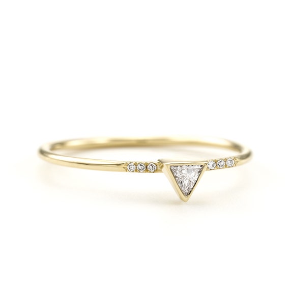 Triangle Pave Diamond Ring | Minimalist Triangle Diamond Engagement Ring