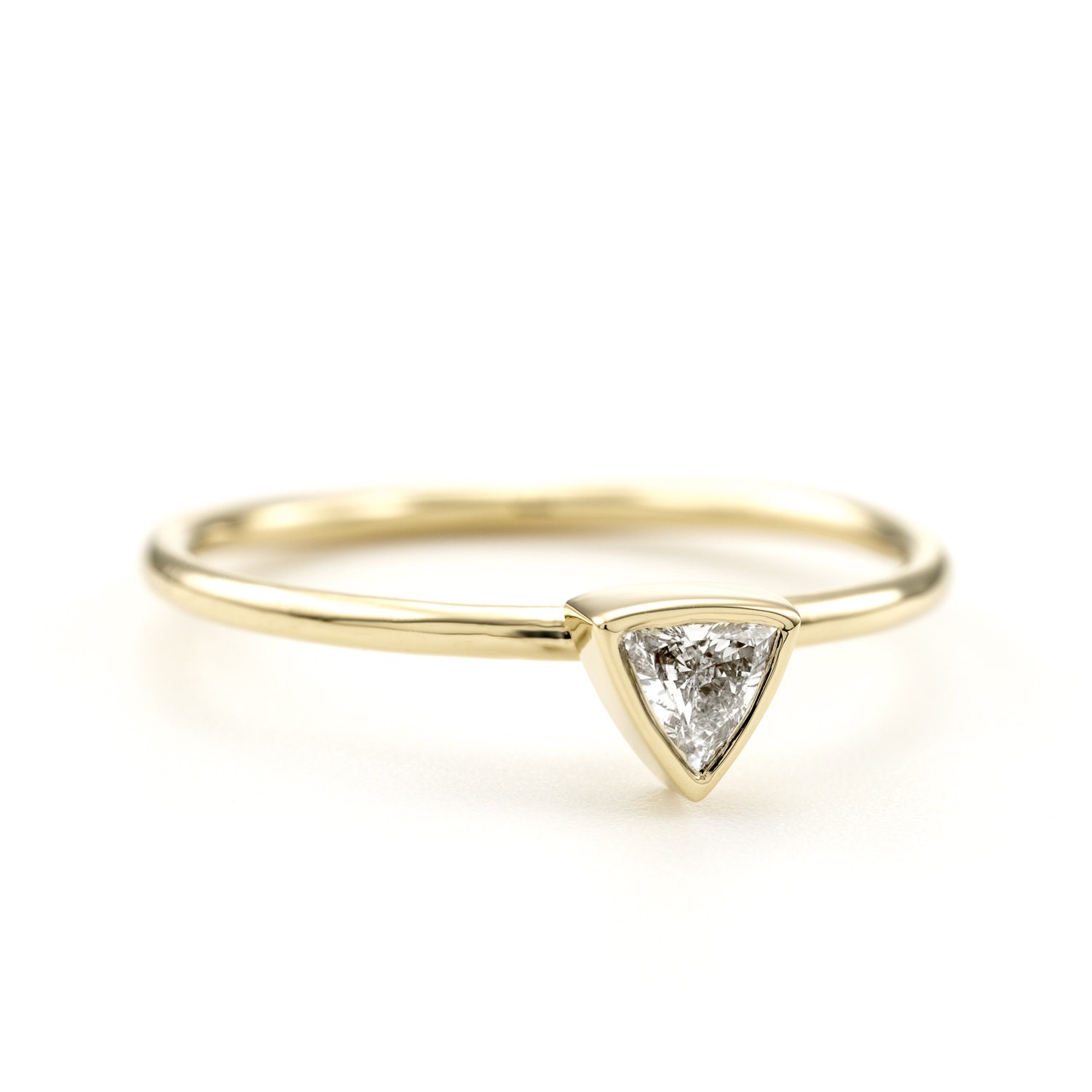 Delicate Triangle Diamond Ring Set ~ Trillion Engagement Ring ~ Thin ...