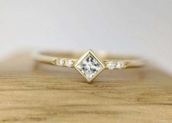 Princess Cut Diamond Ring | Minimalist Engagement Ring | Square Diamond Ring | Moissanite Ring | Gift for women