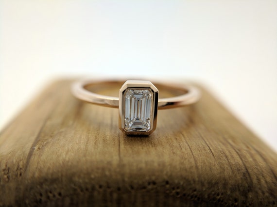 Octagon Diamond Ring Emerald Cut Diamond Ring Thin Engagement Ring Minimalist Gold Ring