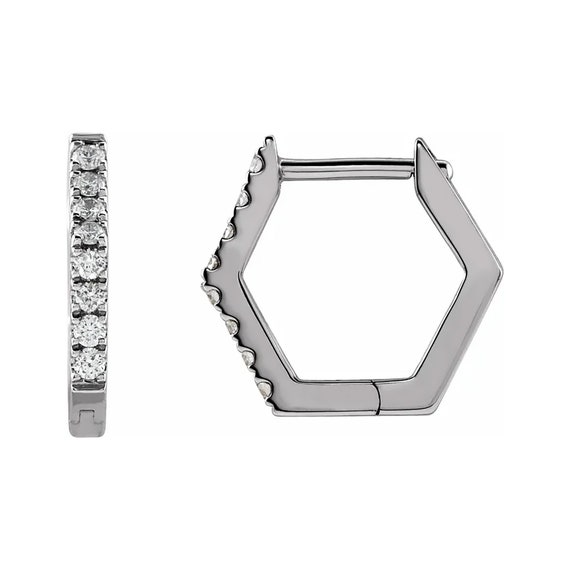 Modern Diamond Hoop Earrings - Geometric Hinged Hoop Earrings - Diamond Hoops - Diamond Earrings - Anniversary Gift