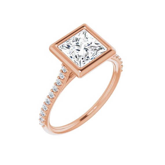 Moissanite Princess Cut Ring | 1.5 Carat Moissanite Ring | Square Moissanite Pave Ring | Gift for women