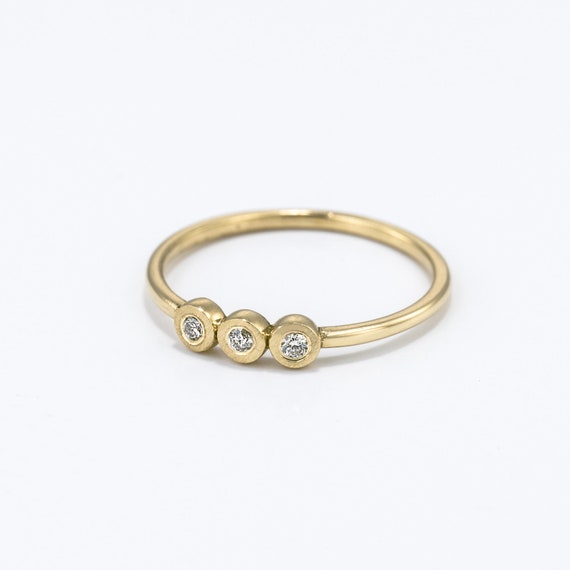 Three Diamond Ring ~ Minimalist Diamond Engagement Ring ~ Rose Gold Diamond Ring