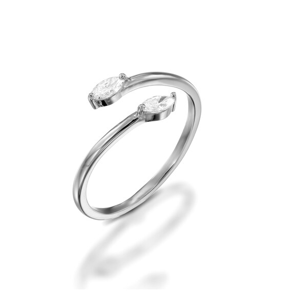 Marquise Diamond Ring ~ Two Stone Engagement Ring ~ Minimalist Ring ~ Open Ring ~ Simple Ring ~ Cuff Diamond Ring ~ Two Stone Gold Ring
