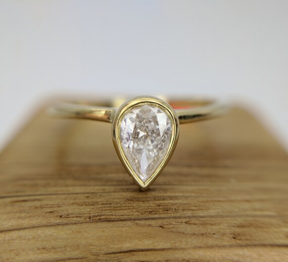Pear Diamond Engagement Ring Minimalist Simple Dainty Delicate Thin Modern Bridal Jewelry GIA Certified