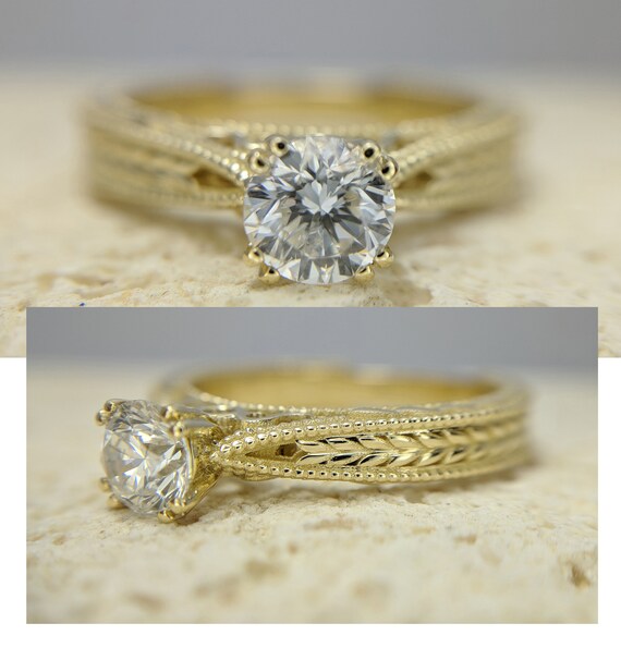 Antique Style Leaves Filigree Game Of Throne Styled Diamond Engagement Ring Certified Round Brilliant Diamond Solitaire 0.35-0.57 Carat