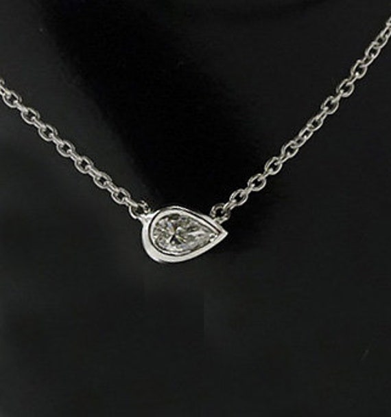 Dainty Pear Cut Necklace ~ Pear Shaped Diamond Solitaire Pendant ~ Simple Pear Shape Diamond Pendant ~ Thin Diamond Teardrop necklace