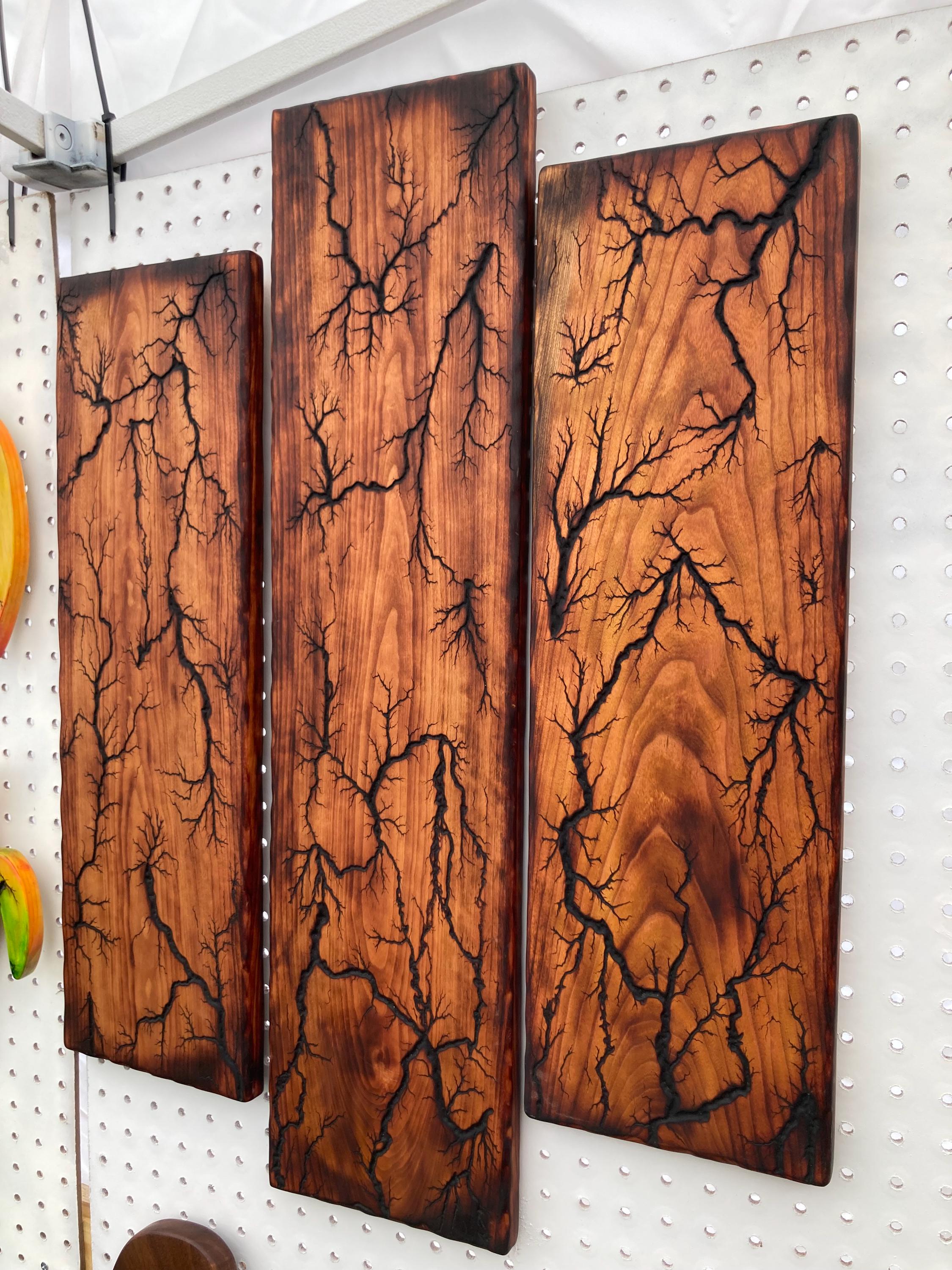 3 Piece Wood Fractal Burned Wall Art Set - Etsy