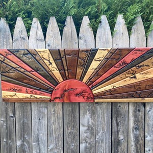 Fraktal Gebrannte Sunburst, Rustikale Holzwandkunst