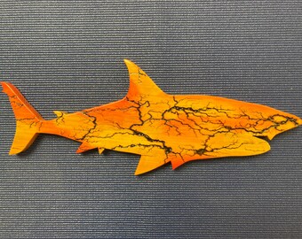 Wooden fractal burned shark wall art