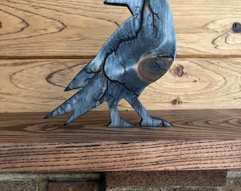 Handmade wooden Raven fractal burned decor