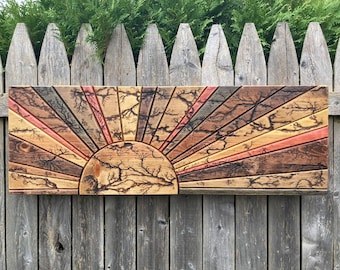 Fractal Burned Sunburst, Rustic Wooden Wall Art