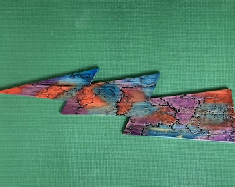 Wooden fractal burned &quot;lightening struck&quot; lightening bolt wall hanging