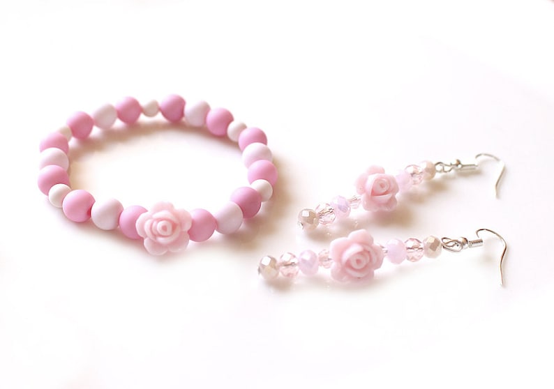 Rose Bracelet and earrings rosa Summer Jewelry Set Boho Flower Power Womens Bracelet for Girls Birthday Gift for Her for Girlfriend