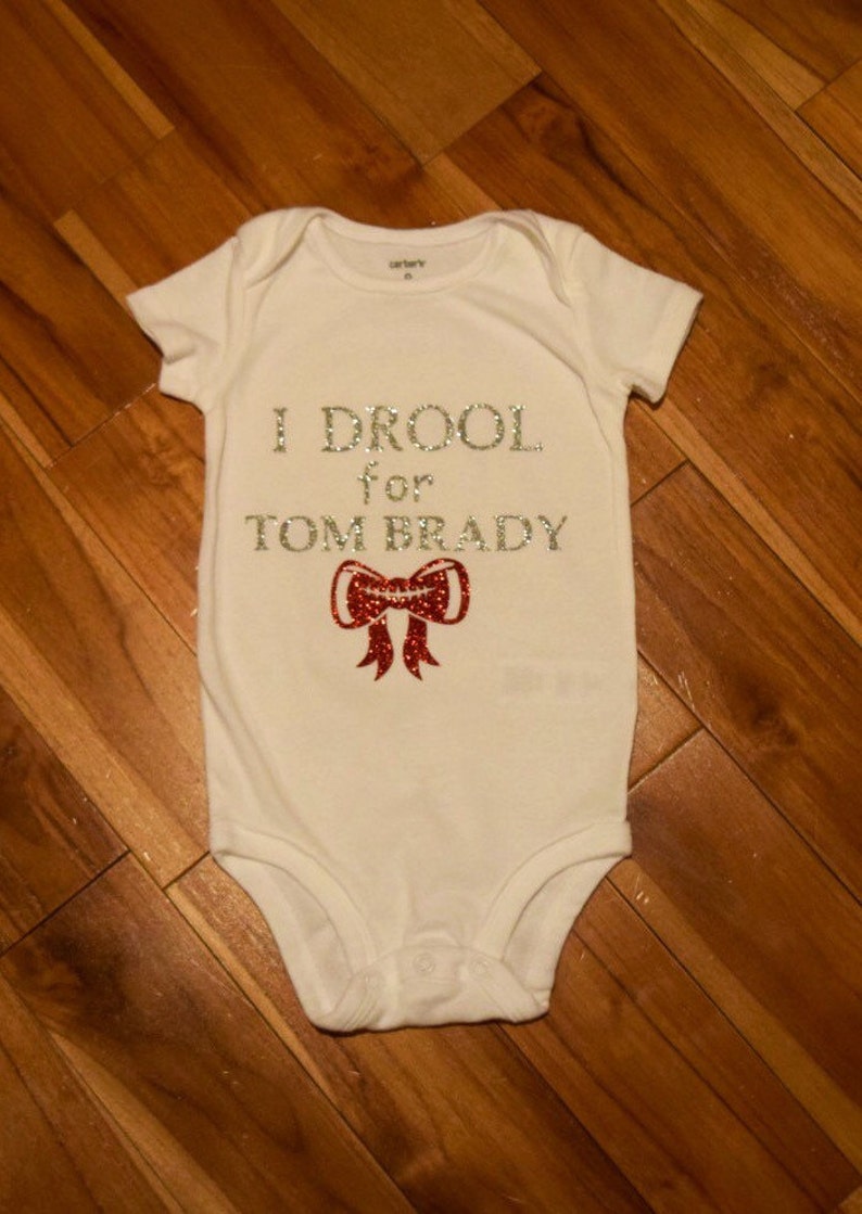 GOAT Tom Brady Superbowl 51 TB12 Superbowl Champs New England Patriots I Drool For Tom Brady Glitter Football Bodysuit