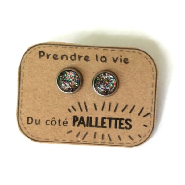 BOUCLES D'OREILLES ENFANTS, puces paillettes multicolores, bijoux paillettes , cadeau enfant bijoux petite fille bijoux enfants anniversaire