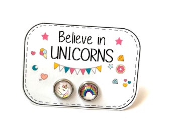 Rainbow Unicorn Earrings - kids Earrings - Unicorn Stud Earrings - Hypoallergenic - Kawaii - Rainbow Earrings - Girls Earrings - for kids