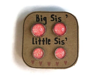 Big Sister / Little Sister Jewelry - Sister Earrings - Daughter gift - Big Sis Lil Sis set - Glitter jewelry