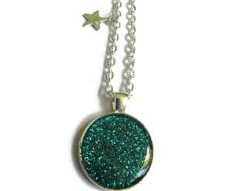 TURQUOISE glitter Necklace - sparkle jewelry - Flower Girl Necklace - Girls Necklace - children's jewelry - niece gift - kid gift