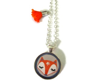 CUTE FOX NECKLACE - Little girls necklace - Blue orange necklace - Girls jewellery - Girls birthday gift - Fox necklace - Christmas gift