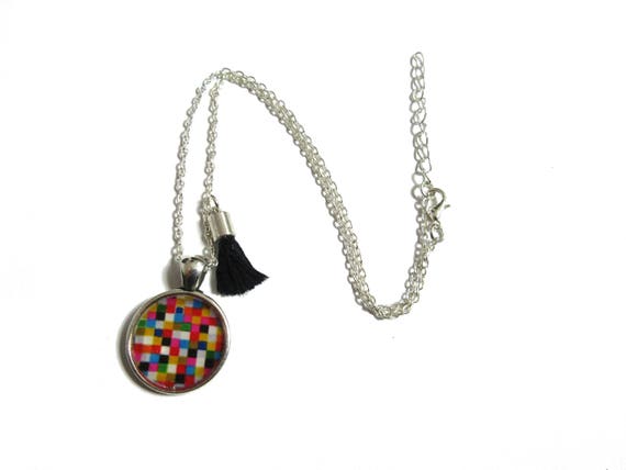 Les poulets dans le jardin art cabochon verre argent Tile Chaîne Collier Pendentif