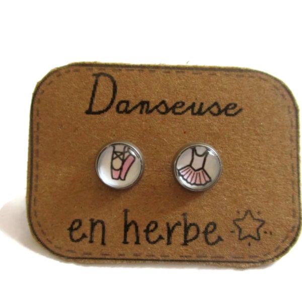 BOUCLES D'OREILLES ENFANTS puces enfants danseuse en herbe , puces tutu, puces danseuse étoile ,cadeau enfant, bijoux enfants, mini danseuse