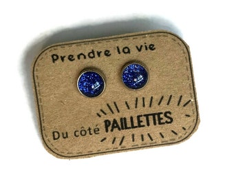 BOUCLES D'OREILLES ENFANTS, puces paillettes bleu foncé, bijoux paillettes bleu, cadeau enfant bijoux petite fille bijou enfant anniversaire