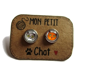 KIDS EARRINGS CAT studs, pet earrings, Children's Earrings, Kid's Small Studs, Cat kids jewelry, Little girl earrings