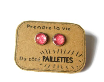 BOUCLES D'OREILLES ENFANTS, puces paillettes rose fluo, bijoux paillettes , cadeau enfant bijoux petite fille bijoux enfants anniversaire