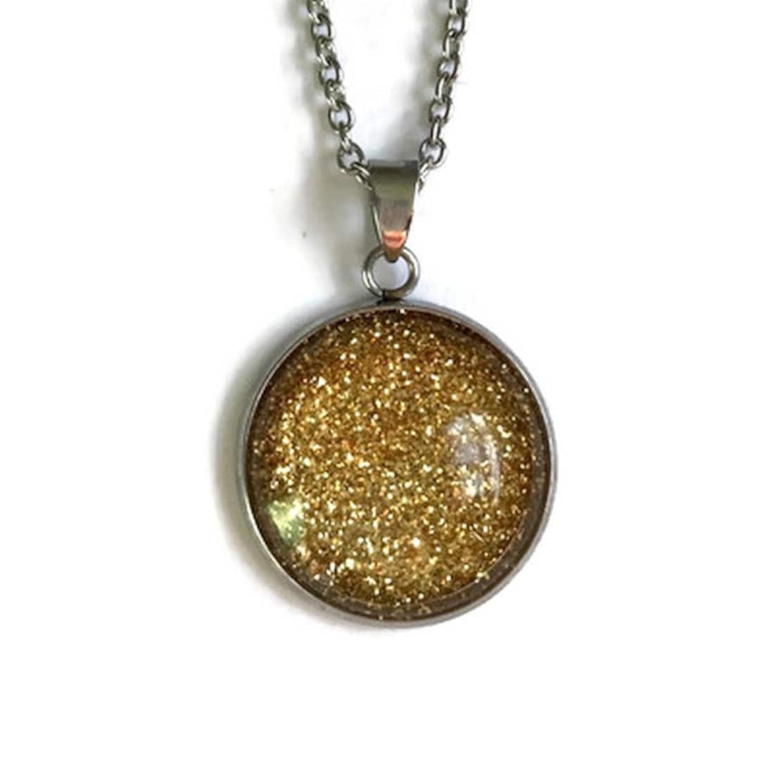 GOLD GLITTER PENDANT Gold Glitter Jewelry Wedding Necklace Etsy