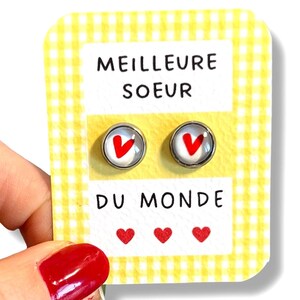 Girl earrings - Best sister Stud earrings - sister birthday - sister studs for Toddlers - best sister of the world, heart earrings