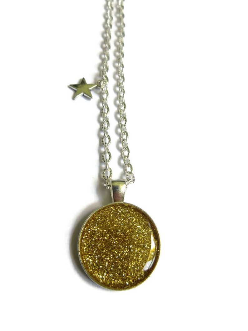 GOLD GLITTER PENDANT Gold glitter Jewelry Wedding Necklace Etsy