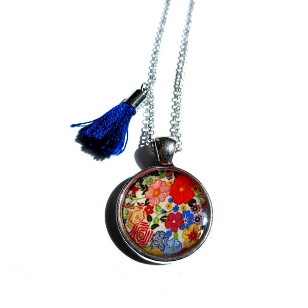 COLLIER sautoir ENFANT liberty, collier enfant, liberty, petites fleurs multicolores, collier fillette, bijoux petite fille,  bijoux